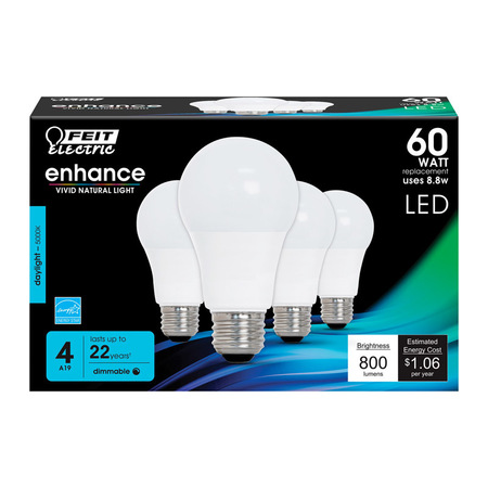 FEIT ELECTRIC LED A19 E26 DL 60W 4PK OM60DM/950CA/4